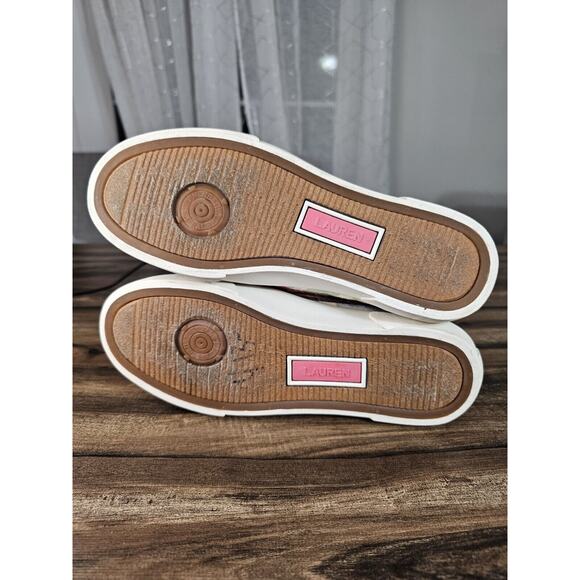 Lauren by Ralph Lauren Breeana Pink Plaid Print Canvas Boat Shoes Size Womens 7B - Picture 10 of 14